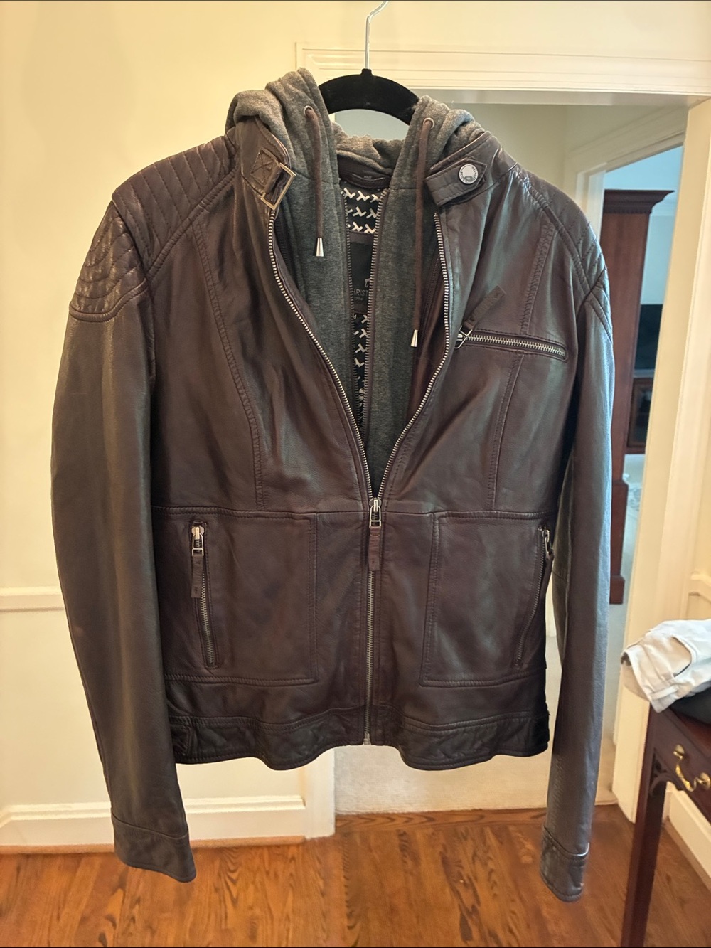 Bod & Christensen Leather Hoodie Bomber Jacket